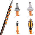 Extend-A-Reach 30 ft telescoping extension pole, with multiple attachments – includes 2.5'' & 3.25'' suction cup bulb changers, basket bulb changer, and broken bulb remover - designed for safe high ceiling light bulb replacement.