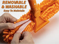 Close-up of Extend-A-Reach 2-in-1 window squeegee with removable microfiber scrubber pad, attaches to telescoping pole for streak-free high window cleaning.
