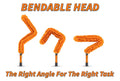 Extend-A-Reach microfiber chenille ceiling fan duster with bendable head shown in multiple angles. Flexible extension duster easily adjusts to clean ceiling fan blades, high shelves, and hard-to-reach areas. Text on image reads: ‘Bendable Head – The Right Angle For The Right Task.