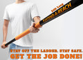 A person holding the 24ft long Extend-A-Reach telescopic extension pole, featuring a black shaft with bold orange branding and an orange foam grip. The image displays the text “STAY OFF THE LADDER. STAY SAFE. GET THE JOB DONE!”—highlighting the pole’s safe, ladder-free design for high-reach tasks