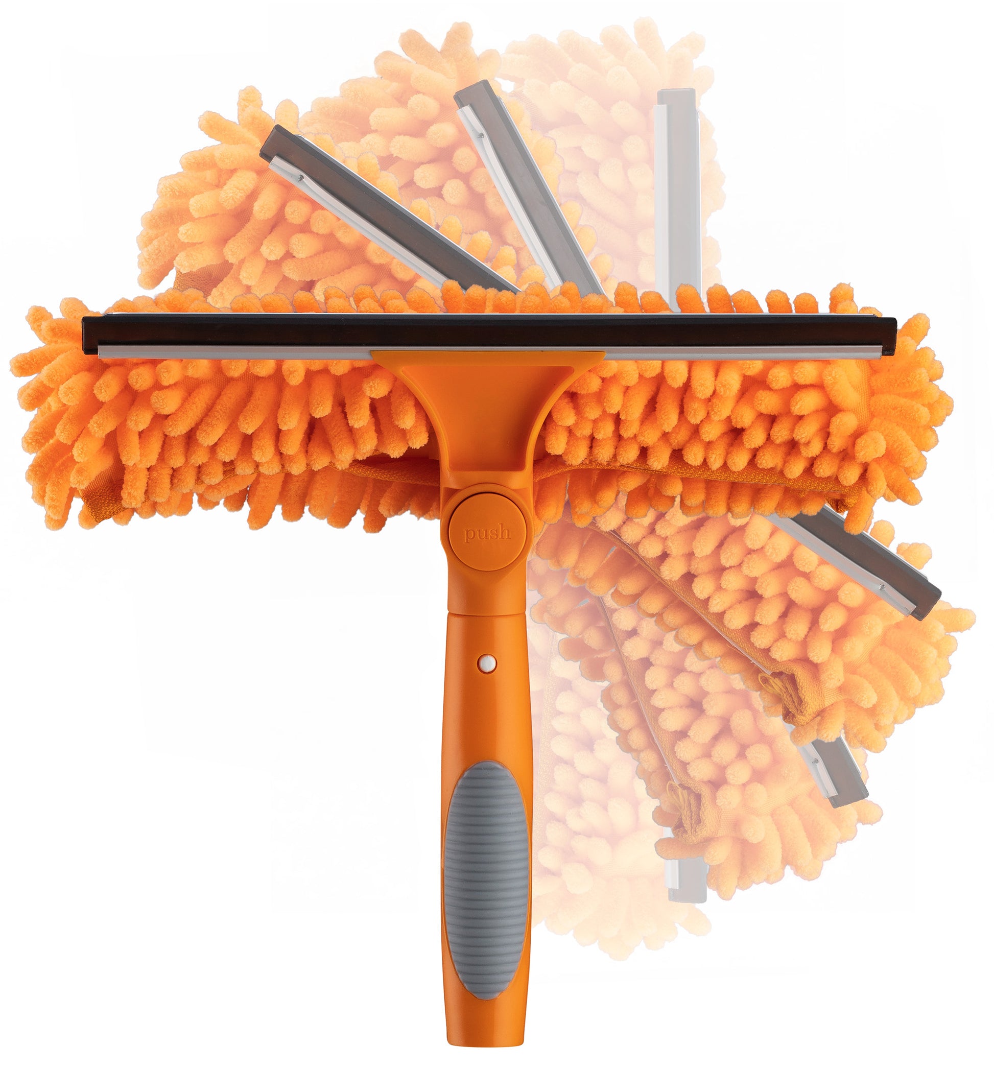 Extend-A-Reach adjustable angle window squeegee with dual-head design, microfiber scrubber and rubber blade for efficient window washing.