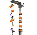 Extend-A-Reach 24 ft telescoping pole with utility hook, used to hang multicolor Halloween string lights safely from the ground