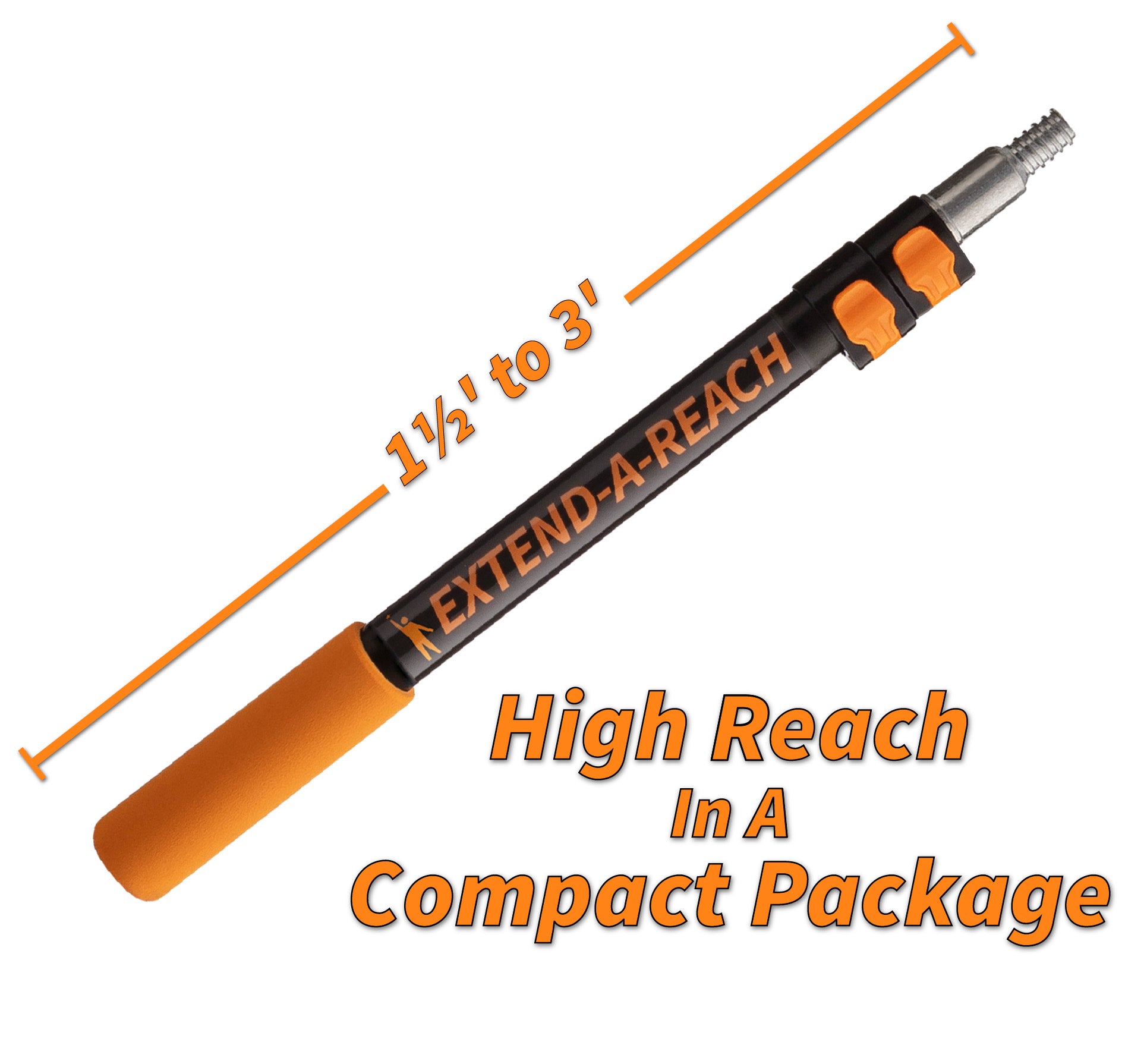 Extend-A-Reach extendable pole shown compact at 1.5 ft and fully extended to 3 ft, a versatile telescopic extension pole for home cleaning