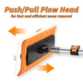 Extend-A-Reach snow roof rake head, 13.6 x 5.7 in, for fast snow removal from solar panels & roof. Text: ‘Push/Pull Plow Head – for fast and efficient snow removal’
