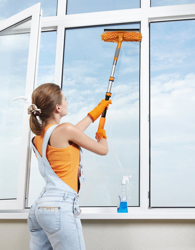 Window Washing Squeegee Kit with Extension Pole // Window Cleaning Tool Combo with Telescopic Pole
