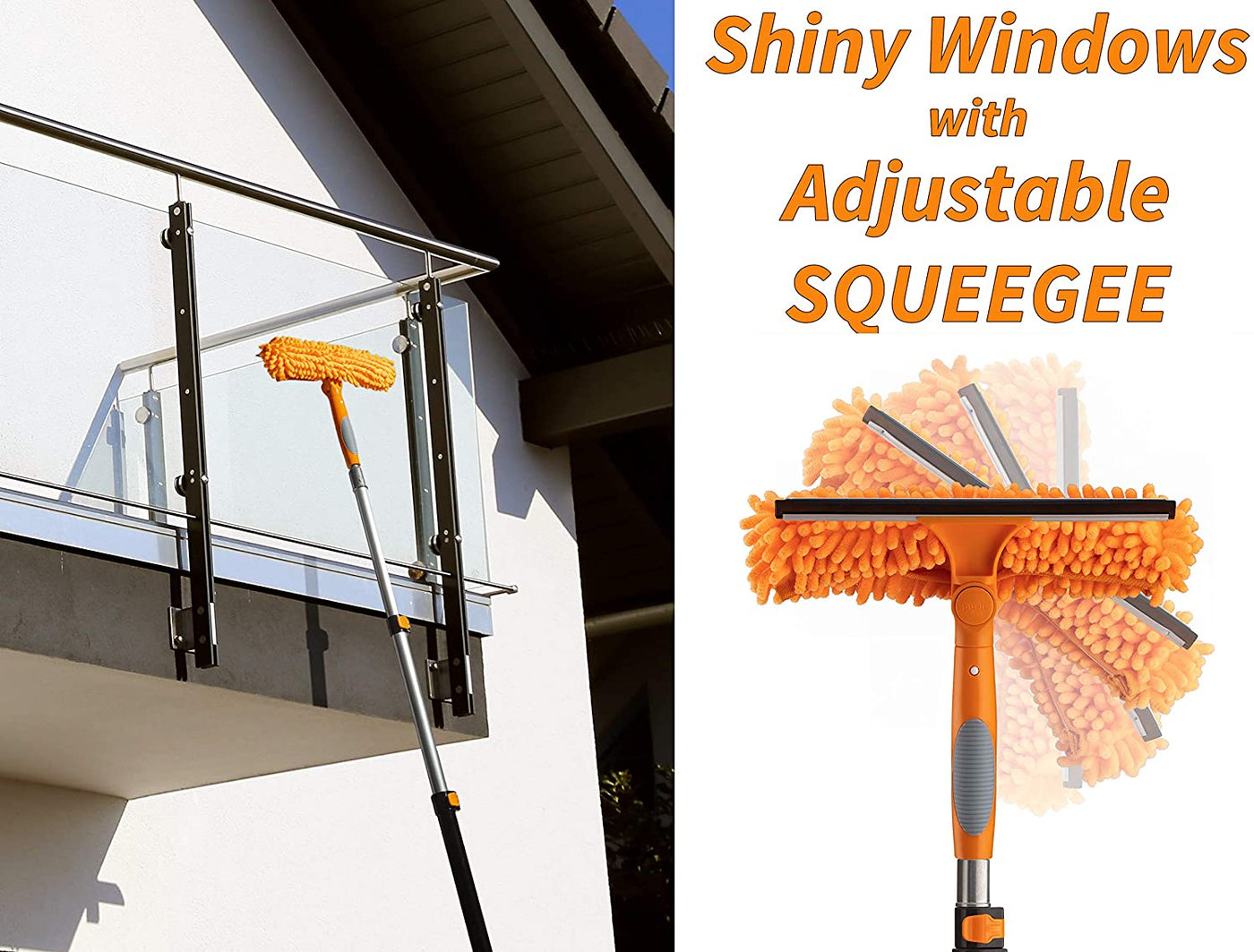 Window Washing Squeegee Kit with Extension Pole // Window Cleaning Tool Combo with Telescopic Pole