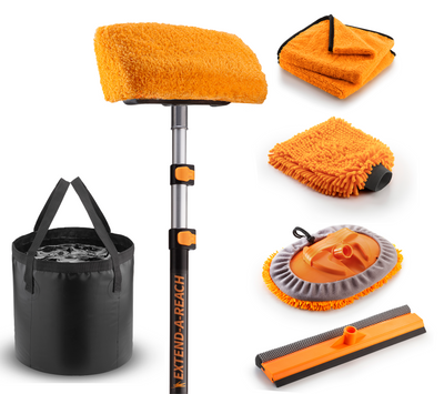 Car Wash Kit with Bucket and 12 Feet Extension Pole - The Ultimate Car, RV, Truck Washing Kit